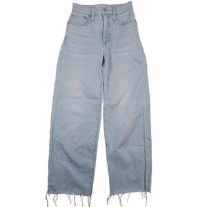 Madewell High Rise Wide Leg Jeans Light Wash Raw Hem Blue Denim Size 24